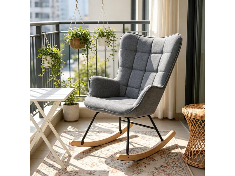 Fauteuil à bascule 67,5 x 65 x 95 cm gris foncé en velours, dossier haut et accoudoirs ergonomiques - Conforama D