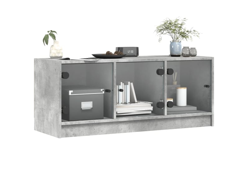  Meuble tv - banc tv - meuble de rangement avec portes en verre gris béton 102x37x42 cm  - Conforama D