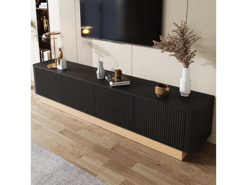 Meuble tv bas 200 cm – luxueux, 4 portes, grand rangement, casiers réglables, coins arrondis, mdf, minimalisme moderne - Conforama D