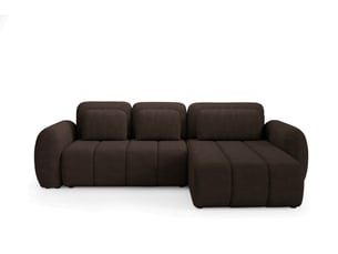 Canapé d'angle réversible convertible 4 places Tissu bouclette marron avec coffre de rangement