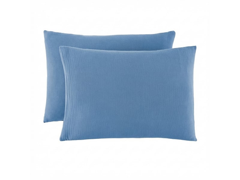  Lot 2 taies d'oreiller 50x70 cm gaze de coton - coton 57 fils bleu mer PD25496 - Conforama A