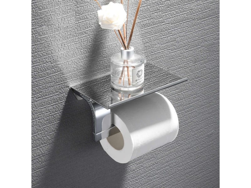  Porte-papier toilette chrome avec étagère  monté au mur, acier inoxydable 304 poli chrome  - Conforama D