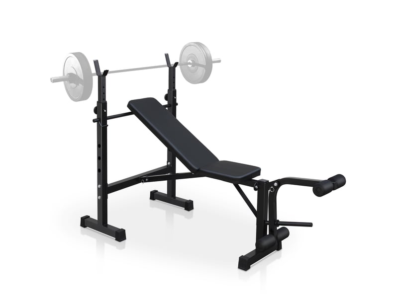  Banc de musculation multifonction 172 x 83 x 118 cm noir en fer, pliable avec support de barre réglable  - Conforama A