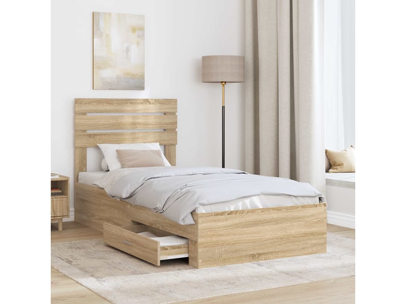  Lit simple- lit adulte -  cadre de lit chêne sonoma 100 x 200 cm bois d'ingénierie  - Conforama B