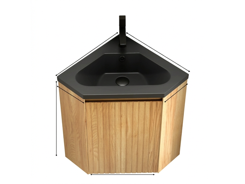  Meuble salle de bain d'angle suspendu 38cm avec vasque noire mate en résine et porte en bois massif  - Conforama A