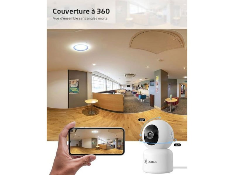 Caméra de surveillance intérieure 5mp 355° vision nocturne ir détection ia alerte humaine audio bidirectionnel wifi 149519_AAALJ42307_6_DROPFR - Conforama C