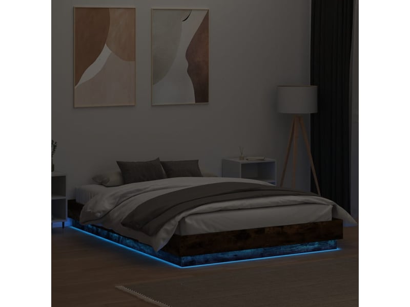 Lit double- lit adulte - cadre de lit avec led sans matelas chêne fumé 120x200 cm - Conforama C