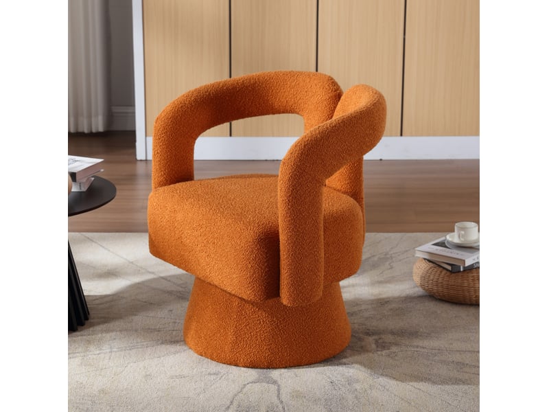  Fauteuil pivotant en bouclette avec assise rembourrée et base métallique, orange  - Conforama B