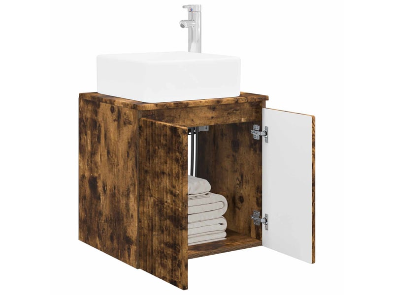 Vanité de lavabo mural, meuble de rangement chêne fumé 49.5x41x63 cm shl9406 - Conforama C