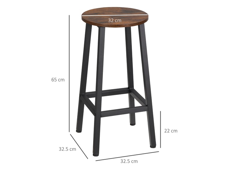 Lot de 2 tabourets de cuisine en aggloméré et acier, assise lisse et repose-pieds, 32,5 x 32,5 x 65 cm, marron  - Conforama E