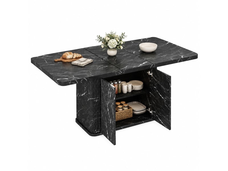 Table extensible avec rangement intégré pour salle à manger 140–180×80×76,5 cm finition marbre noir - Conforama A