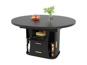 Table à manger extensible noire – ronde ou ovale – 118-158 cm – 6 places – rangement à 3 niveaux