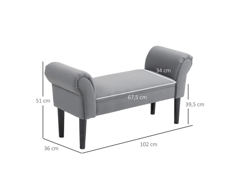  Banc, banc de lit, construction robuste, revêtement souple, 102 x 36 x 51 cm, gris  - Conforama E