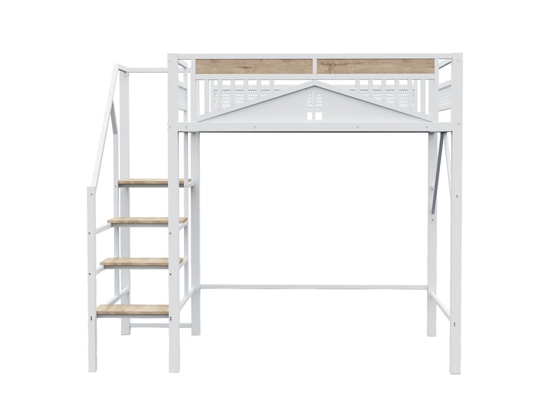  Lit mezzanine enfant 140x200 cm – blanc – escalier sécurisé, garde-corps et espace sous le lit – sans matelas  - Conforama D