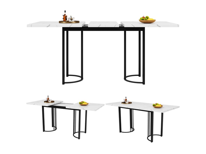 Table à manger extensible rectangulaire en mdf et métal avec pieds noirs,140-179,5x80cm,blanc+noir table bicolore - Conforama E