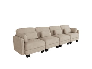 Canapé modulable - 4 places - coussins d'accoudoirs - tissu chenille - mobilier de salon - configuration flexible - brun clair