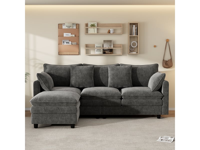  Canapé d'angle réversible fixe 3 places tissu gris  - Conforama D