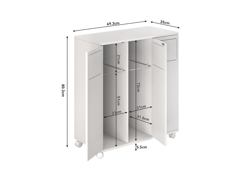 Meuble de tri des déchets 3 portes à roulettes 69,3x35x80 cm blanc brillant - Conforama C