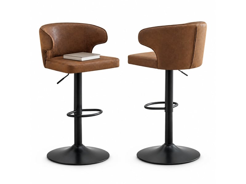  Lot de 2 tabourets de bar réglables et pivotants - lpospi - dossier ergonomique, tissu - marron  - Conforama A