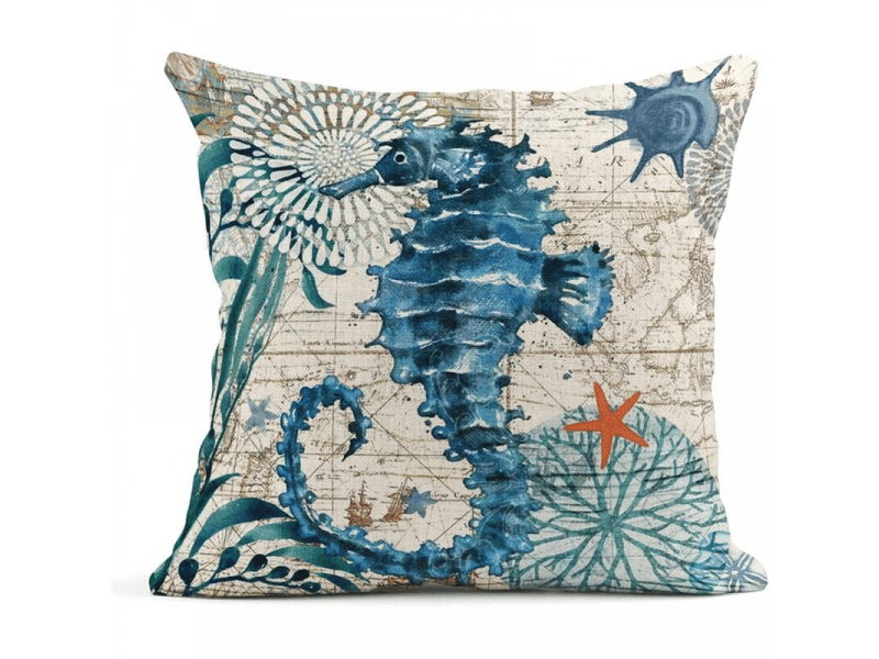  Lot de 4 housse de coussin - 18 x 18 cm lot de 4 housses de coussin sur le thème de l'océan bleu nautique ctier pieuvre hippocampe tortue baleine style méditerranéen taies d'o, 45,7 x 45,7 cm  - Conforama D