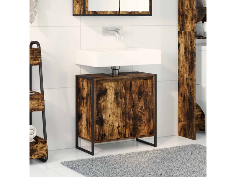  Cabinet de salle de bain, meuble de rangement chêne fumé 60x30x60 cm  - Conforama B