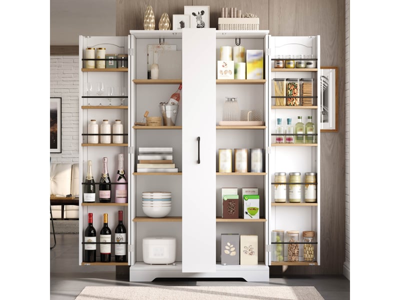  Armoire de cuisine avec étagère à épices mdf blanc 150x78x40 cm, meuble de rangement double porte  - Conforama R