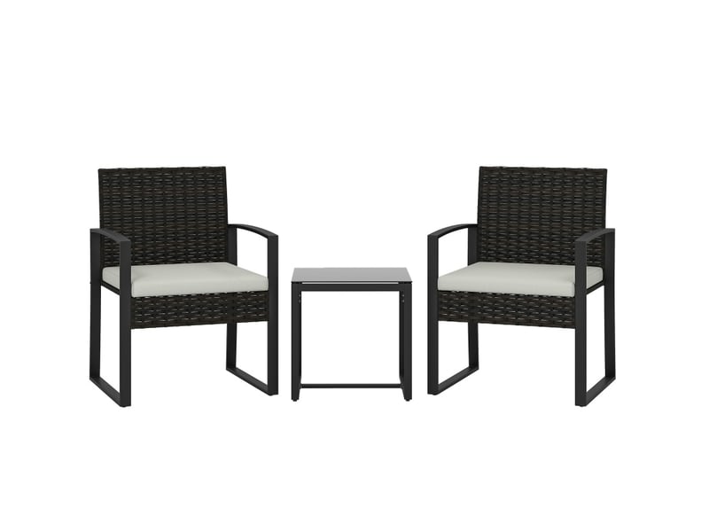 Salon de jardin 3 pièces 2 places, fauteuils 55 x 58 x 76 cm et table 40 x 40 cm, acier, résine tressée, gris crème - Conforama A