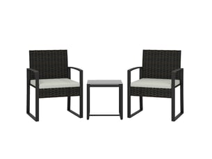 Salon de jardin 3 pièces 2 places, fauteuils 55 x 58 x 76 cm et table 40 x 40 cm, acier, résine tressée, gris crème