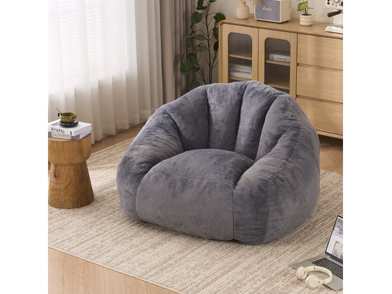 Fauteuil poire adulte 123x111x75 cm, sans montage, grand modèle, remplissage mousse, revêtement polyester, gris clair - Conforama B
