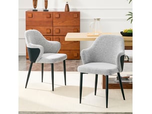 Chaise de salle à manger 2 pièces avec dossier enveloppant et pieds métalliques, en tissu gris et noir