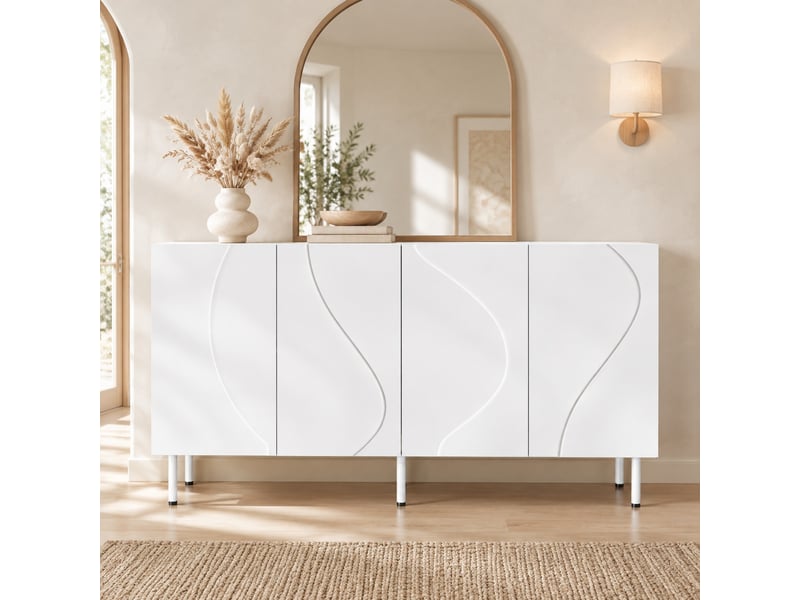 Buffet 4 portes 140x40x77,5 cm à ouverture par pression, blanc  - Conforama C