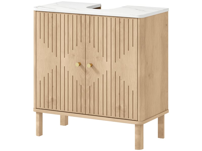  Meuble sous lavabo 60 cm, chêne effet marbre, portes rainurées  - Conforama B