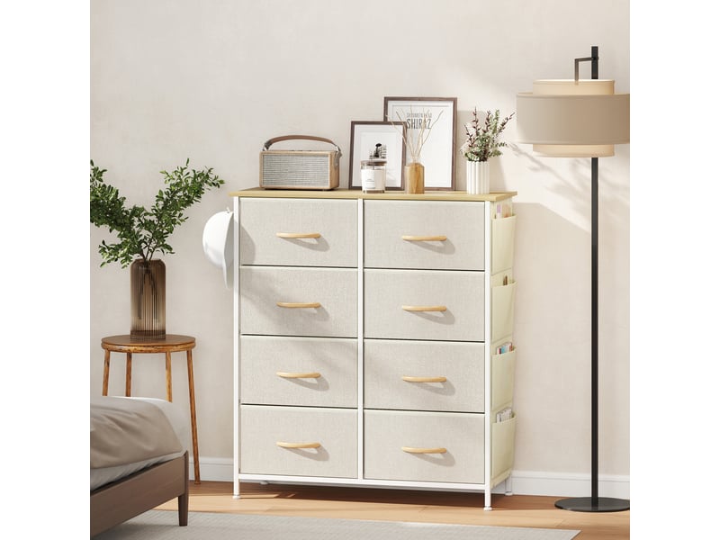  Commode 8 tiroirs en tissu, meuble de rangement avec 4 poches, 2 crochets, structure en acier, beige, 86 x 30 x 94,5 cm  - Conforama D