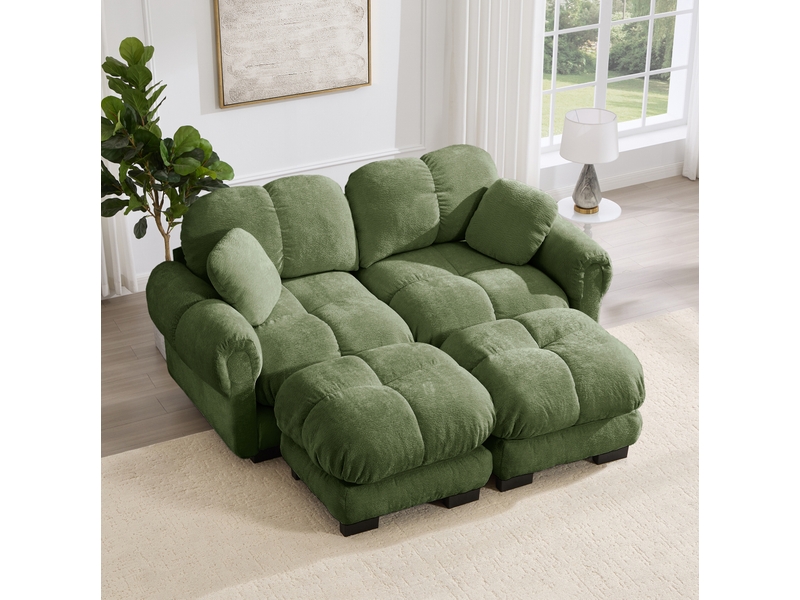  Canapé modulable 2 places modenvie en chenille vert, forme u ou l, pouf mobile, 190 x 149 x 90 cm  - Conforama D