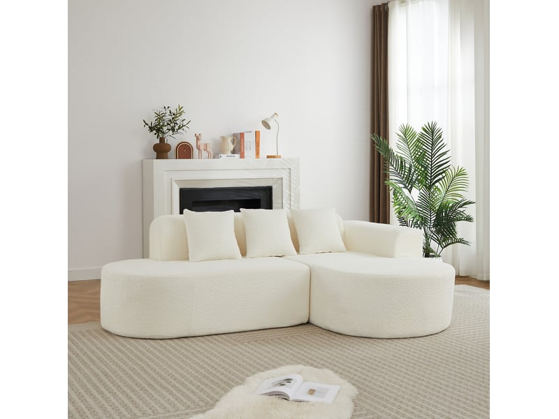 Canapé d’angle en l 3 places droit compressé, design arrondi beige, mousse douce, tissu, design moderne - Conforama B