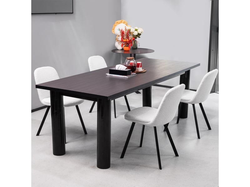  Lot de 2 chaises de salle à manger,avec pieds en métal,tissu teddy,beige  - Conforama B