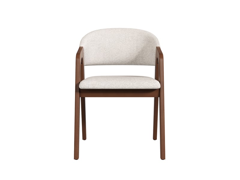  Lot de 6 chaises de salle à manger avec accoudoirs en lin beige avoine et coloris noyer  - Conforama D