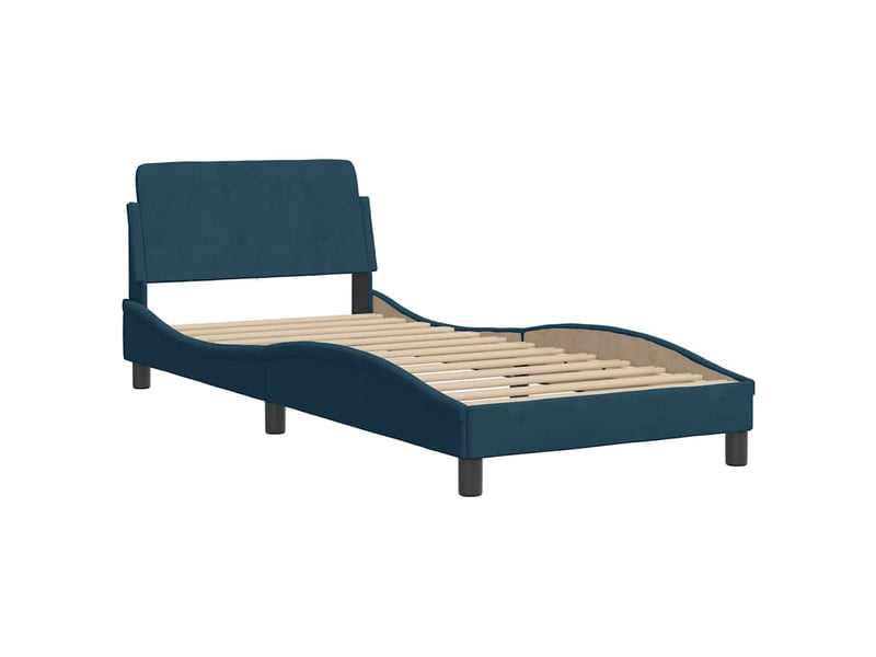  Lit simple- lit adulte -  lit avec matelas dover bleu 80x200 cm velours  - Conforama C