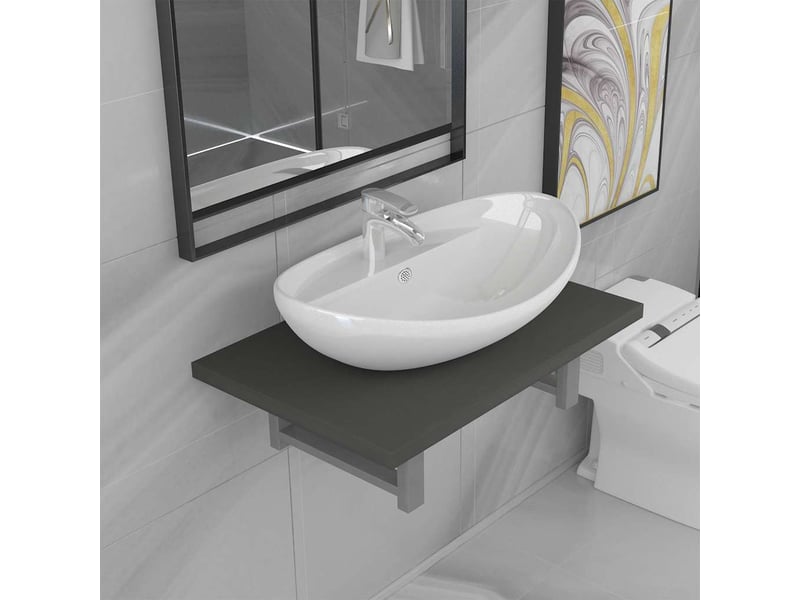  Meuble de salle de bain, armoire salle de bain en deux pièces céramique gris cf65443  - Conforama B