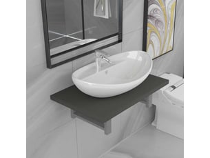 Meuble de salle de bain, armoire salle de bain en deux pièces céramique gris cf65443