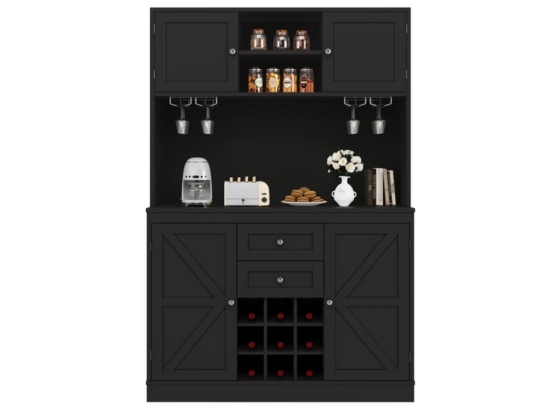  Buffet de cuisine haut noir 120x40x188 cm, meuble vaisselier 4 portes 2 tiroirs, rangement cuisine moderne  - Conforama A