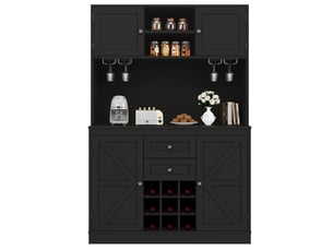 Buffet de cuisine haut noir 120x40x188 cm, meuble vaisselier 4 portes 2 tiroirs, rangement cuisine moderne