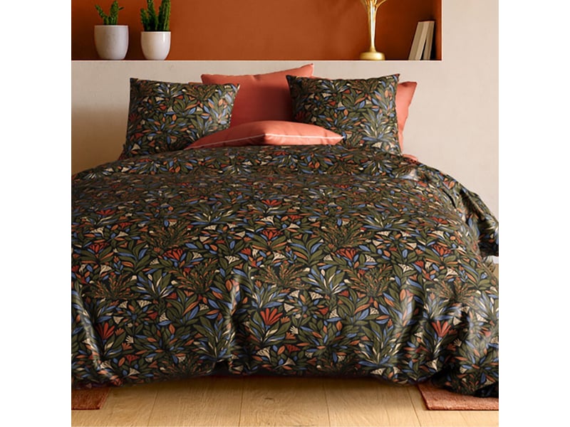  Parure housse de couette 240x220cm + 2 taies motif feuillage vert foncé 100% coton - bolivia BOLIVIA - Conforama D