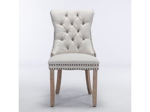 Conforama - lot de 2 chaises en bois massif capitonné beige lin et clouté haut de gamme