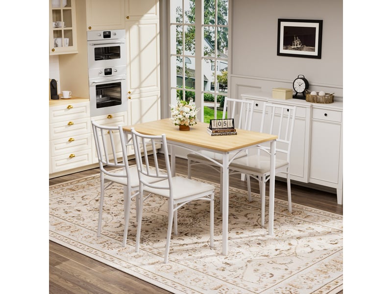  Ensemble table et chaises avec 1 table et 4 chaises  - panneau de particules et acier - naturel et blanc  - Conforama C