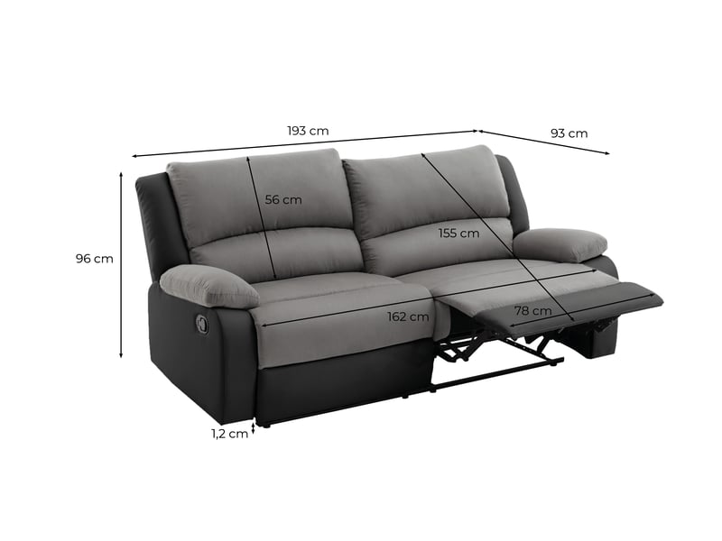 Relaxxo - canapé relax manuel 3 places avec 2 assises xxl leo en microfibre et simili - blancgris  - Conforama E