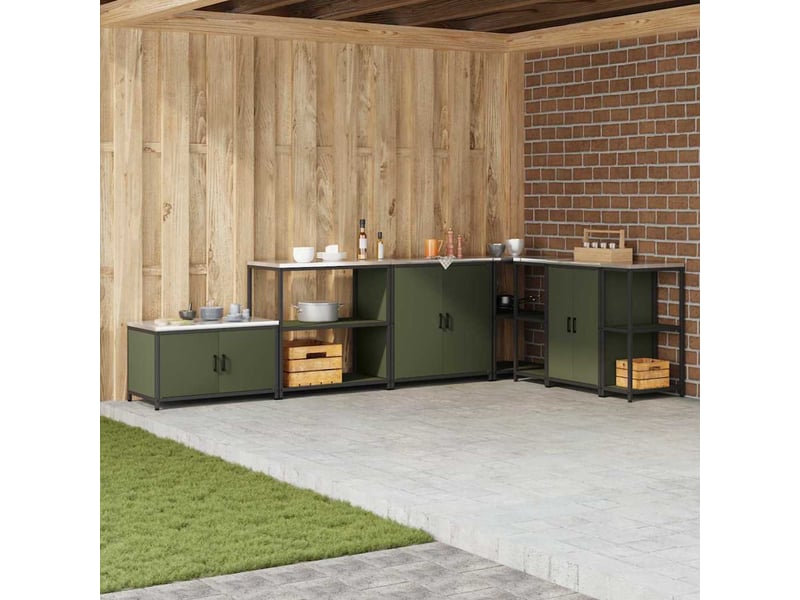  Étagère de cuisine, étagère de rangement hattem vert olive 90x50x92cm acier  - Conforama B