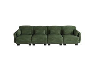Canapé modulable 4 places vert en chenille, assise ergonomique avec coussins lombaires et d’accoudoirs, pour salon et appartement