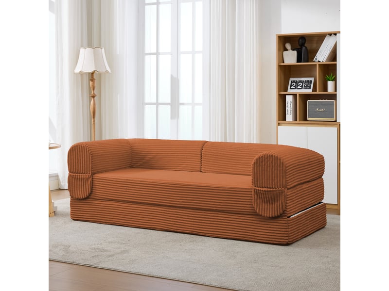  Canapé modulable 2 places + 1 place, canapé d'angle sans cadre en tissu côtelé marron pour salon moderne  - Conforama W