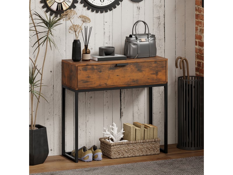  Console avec tiroir, style industriel, pour entrée ou salon, 80 x 30 x 76 cm, noire  - Conforama C